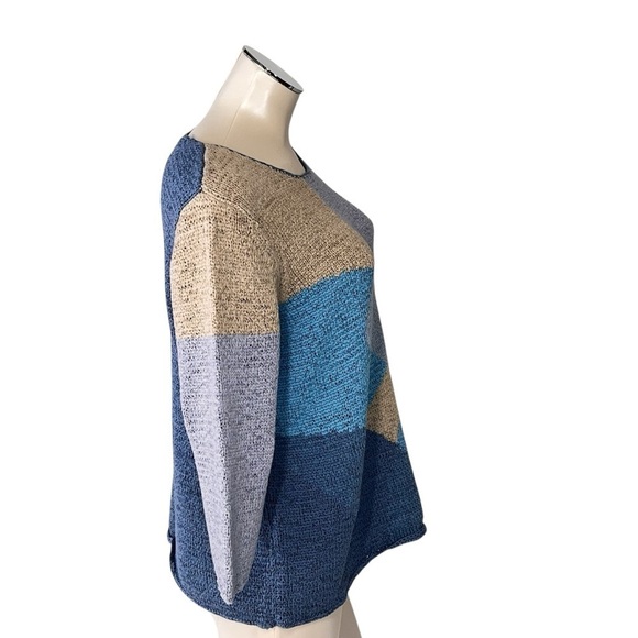 VTG J.H. COLLECTIBLES Blue Beige Color Block Long Sleeve Knit Sweater Top Sz XL - Picture 3 of 16